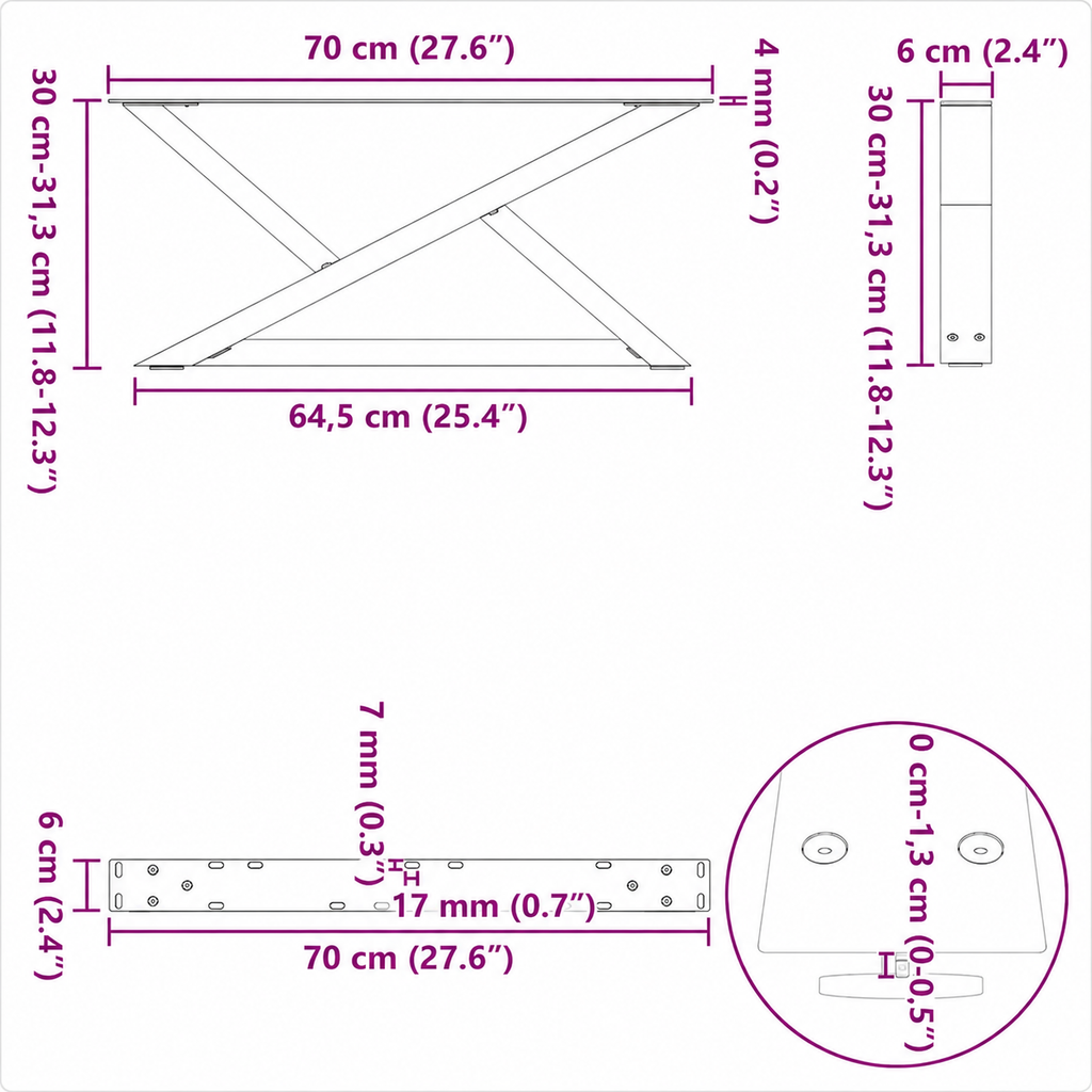 Pied Croisillon 70 x (30-31,3) cm